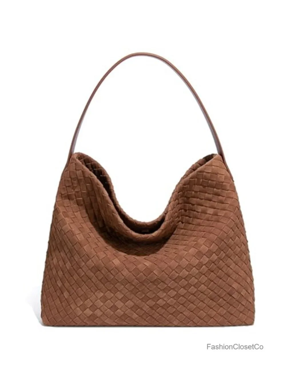 Woven Suede Hobo Bag Slouchy Shoulder Tote with Leather Crossbody Strap